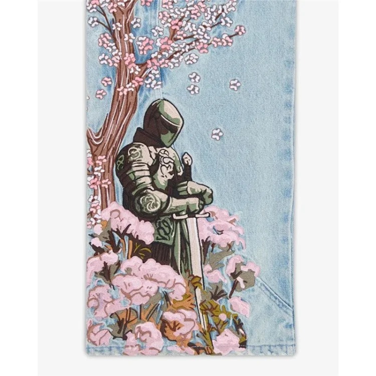 Vescartes Plum Blossom Embroidered Jeans 2025 New Straight Leg Loose Men and Women Blossom Knight Embroidered Pants