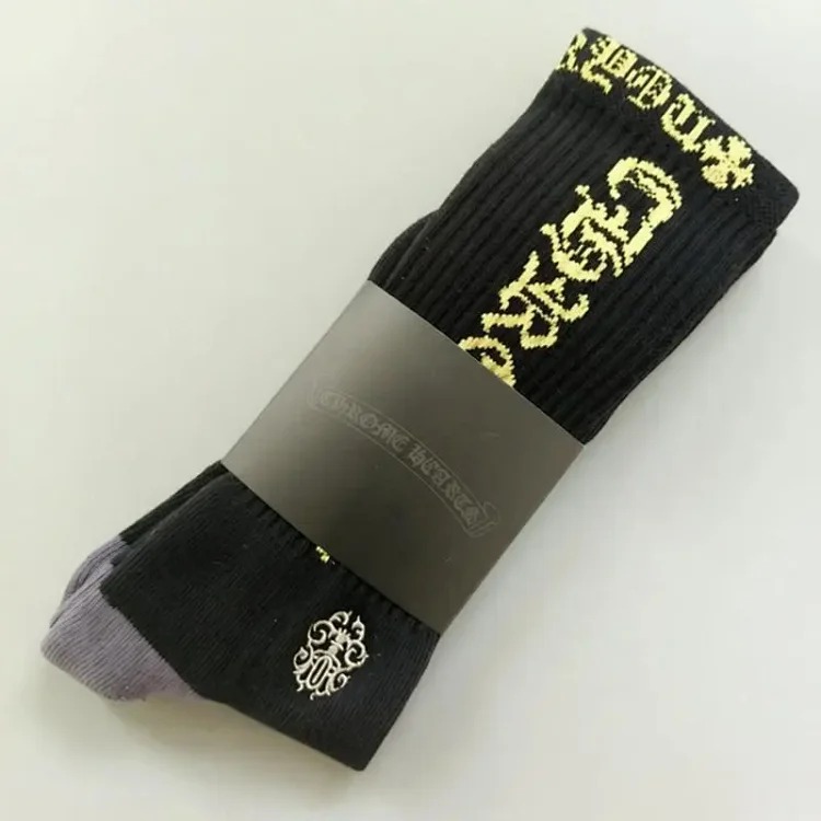 Chrome Hearts socks striped letters red lips graffiti embroidered logo towel bottom sports trendy socks