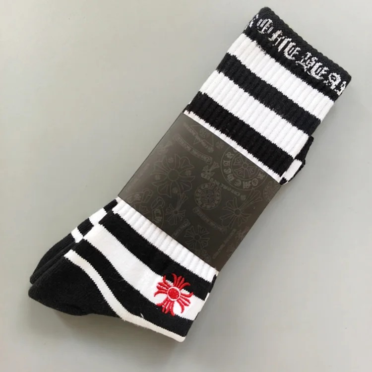 Chrome Hearts socks striped letters red lips graffiti embroidered logo towel bottom sports trendy socks