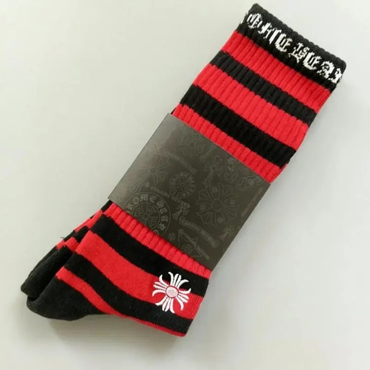 Chrome Hearts socks striped letters red lips graffiti embroidered logo towel bottom sports trendy socks