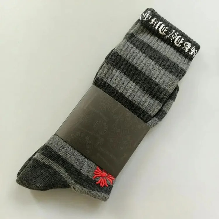 Chrome Hearts socks striped letters red lips graffiti embroidered logo towel bottom sports trendy socks
