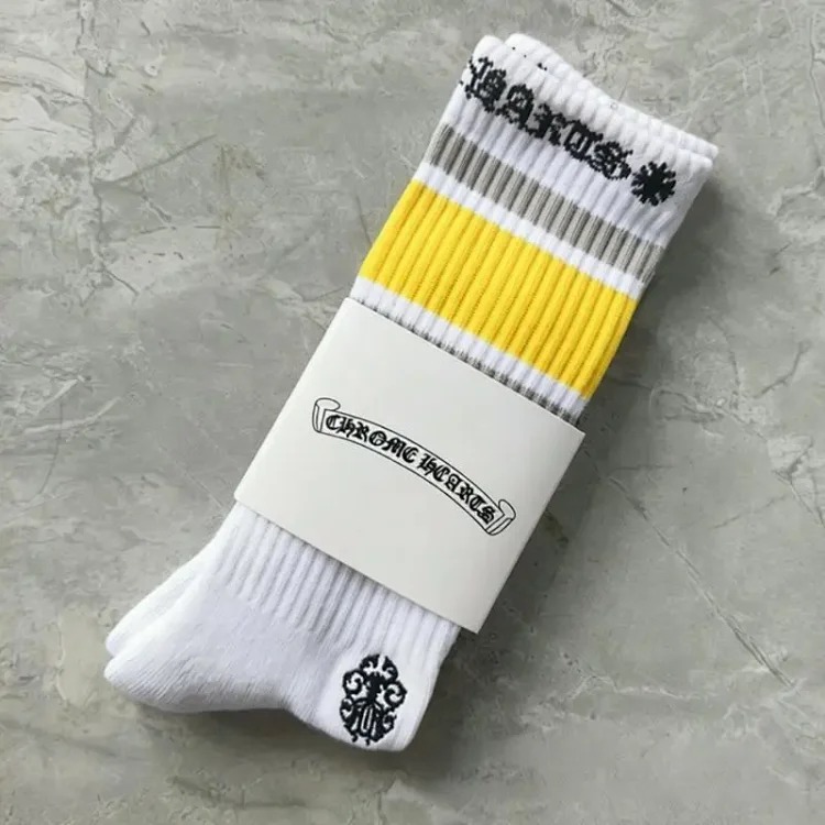 Chrome Hearts socks striped letters red lips graffiti embroidered logo towel bottom sports trendy socks