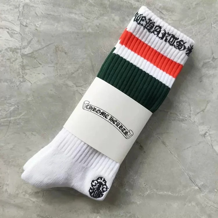 Chrome Hearts socks striped letters red lips graffiti embroidered logo towel bottom sports trendy socks