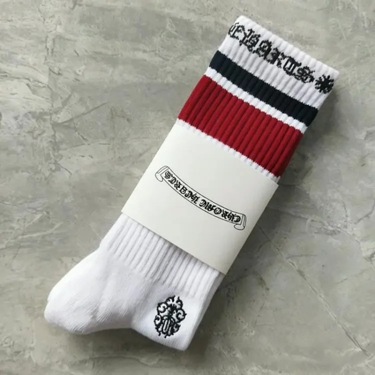 Chrome Hearts socks striped letters red lips graffiti embroidered logo towel bottom sports trendy socks