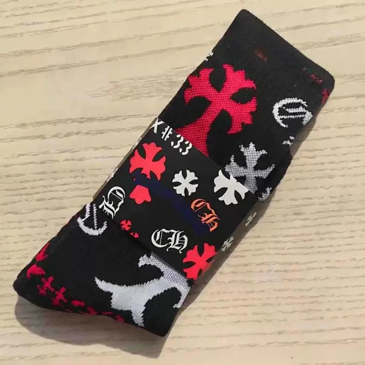 Chrome Hearts socks striped letters red lips graffiti embroidered logo towel bottom sports trendy socks
