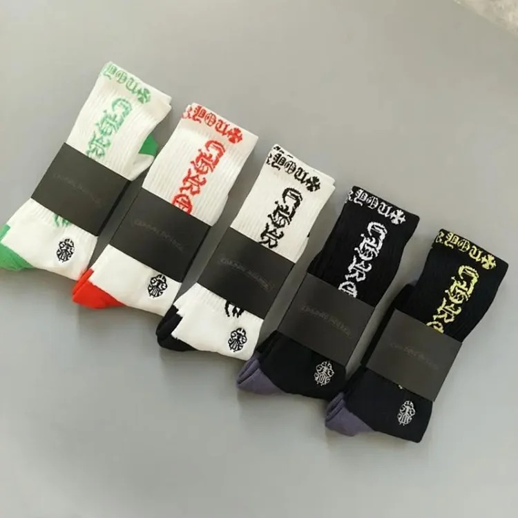 Chrome Hearts socks striped letters red lips graffiti embroidered logo towel bottom sports trendy socks