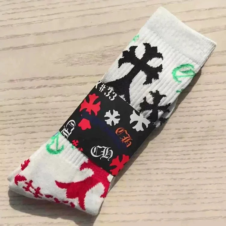 Chrome Hearts socks striped letters red lips graffiti embroidered logo towel bottom sports trendy socks