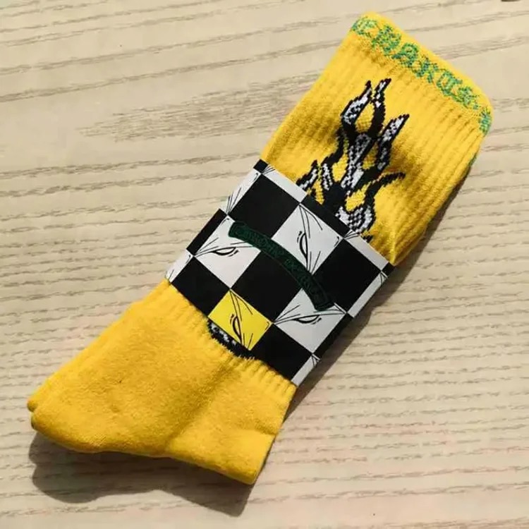 Chrome Hearts socks striped letters red lips graffiti embroidered logo towel bottom sports trendy socks