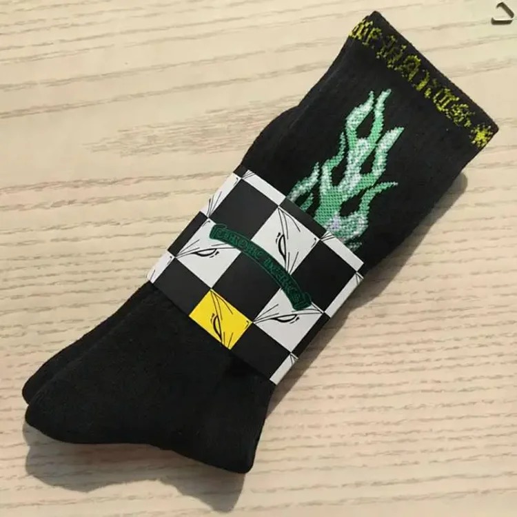 Chrome Hearts socks striped letters red lips graffiti embroidered logo towel bottom sports trendy socks