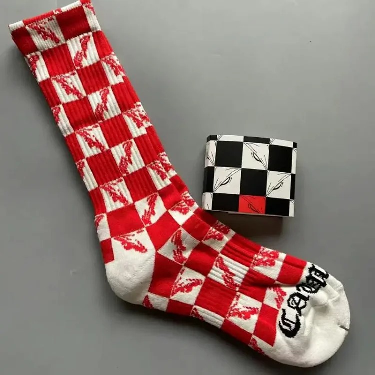 Chrome Hearts socks striped letters red lips graffiti embroidered logo towel bottom sports trendy socks