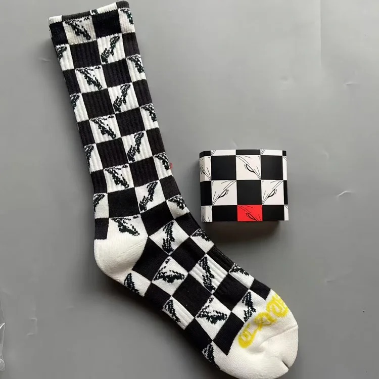 Chrome Hearts socks striped letters red lips graffiti embroidered logo towel bottom sports trendy socks