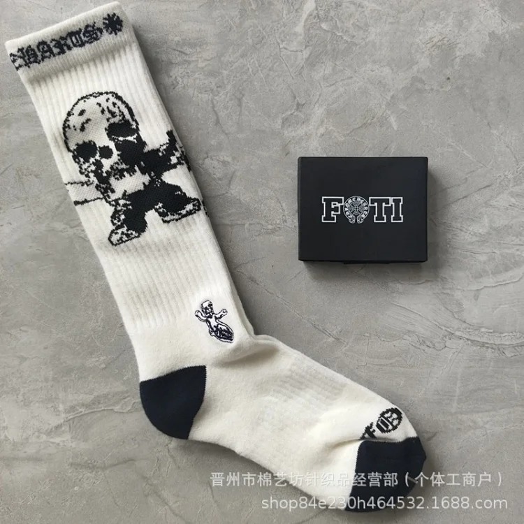 Chrome Hearts socks striped letters red lips graffiti embroidered logo towel bottom sports trendy socks