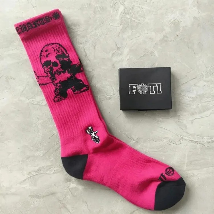 Chrome Hearts socks striped letters red lips graffiti embroidered logo towel bottom sports trendy socks