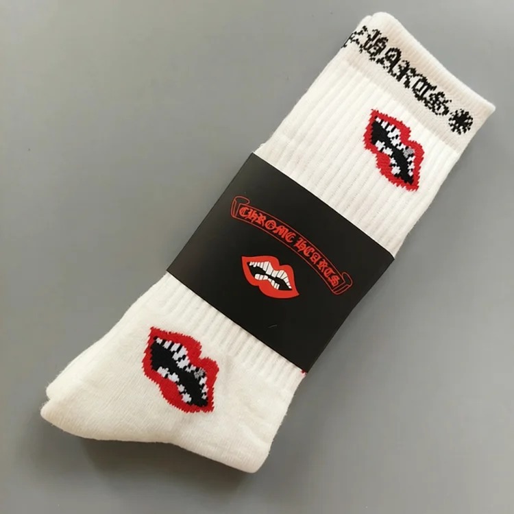Chrome Hearts socks striped letters red lips graffiti embroidered logo towel bottom sports trendy socks