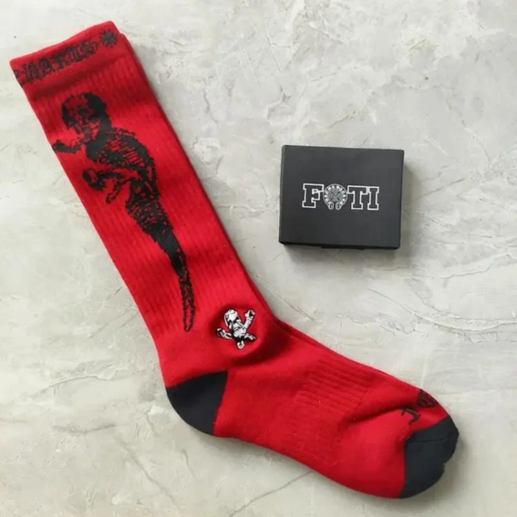 Chrome Hearts socks striped letters red lips graffiti embroidered logo towel bottom sports trendy socks