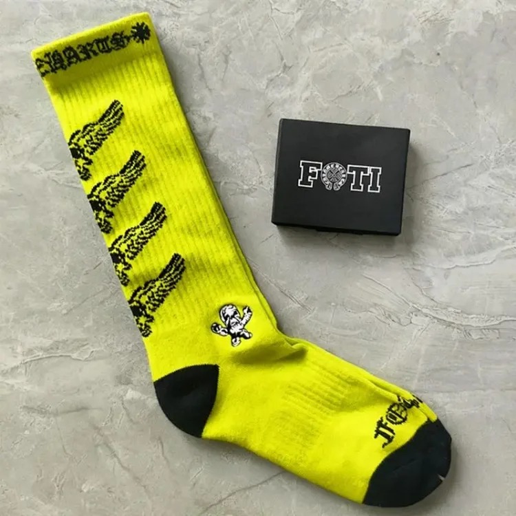Chrome Hearts socks striped letters red lips graffiti embroidered logo towel bottom sports trendy socks