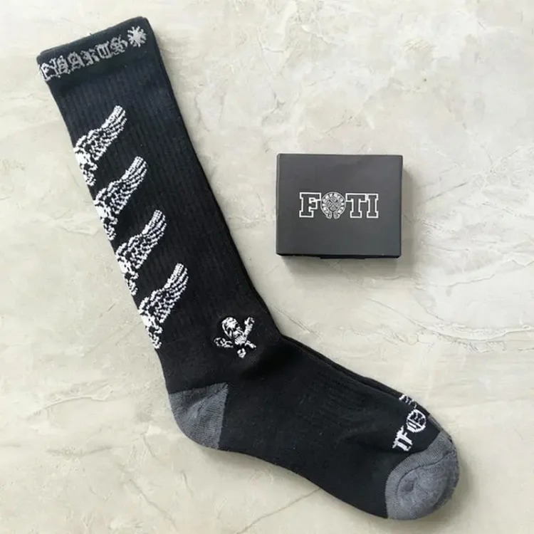 Chrome Hearts socks striped letters red lips graffiti embroidered logo towel bottom sports trendy socks