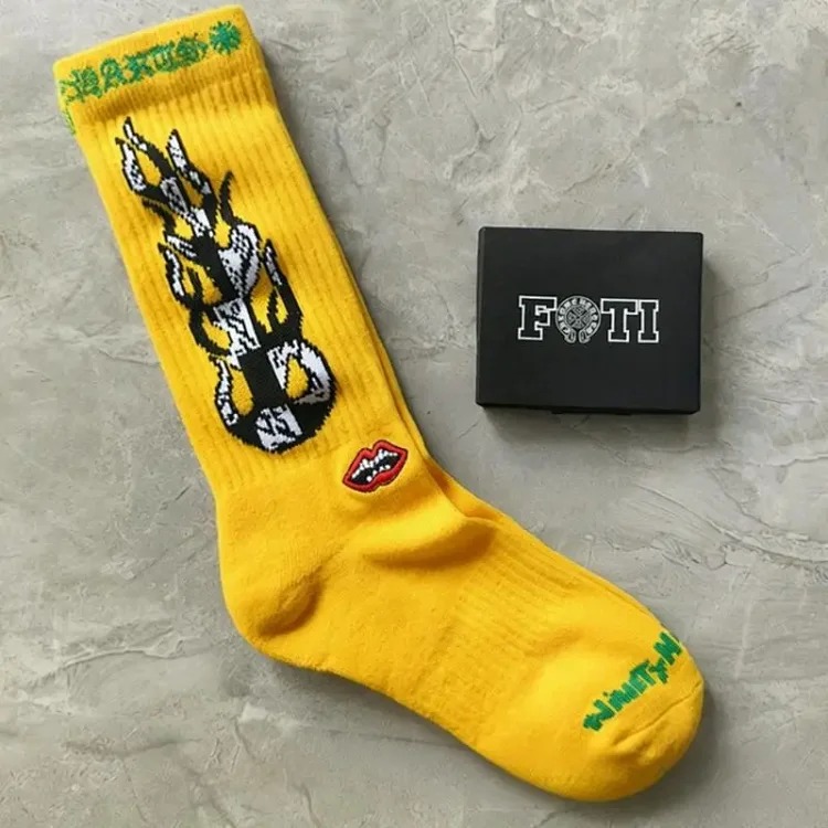 Chrome Hearts socks striped letters red lips graffiti embroidered logo towel bottom sports trendy socks