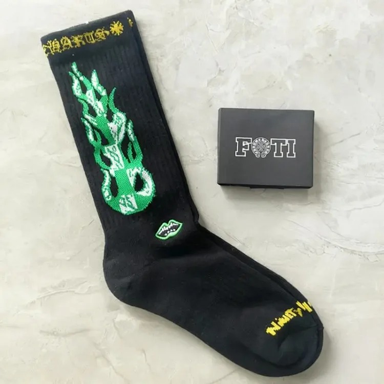 Chrome Hearts socks striped letters red lips graffiti embroidered logo towel bottom sports trendy socks