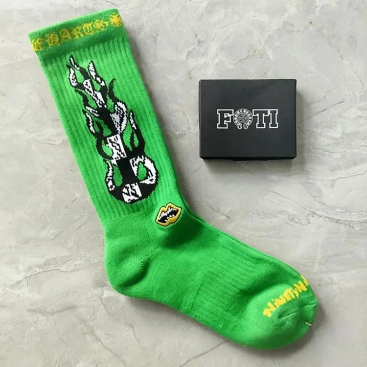 Chrome Hearts socks striped letters red lips graffiti embroidered logo towel bottom sports trendy socks