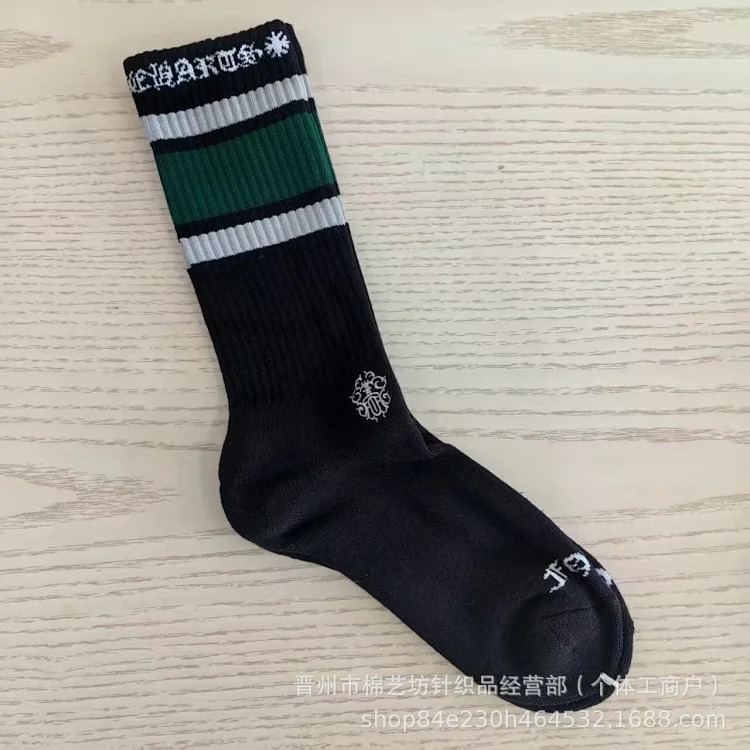 Chrome Hearts socks striped letters red lips graffiti embroidered logo towel bottom sports trendy socks