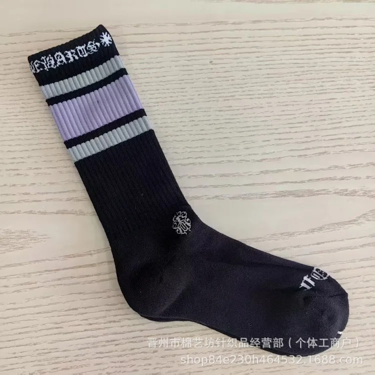 Chrome Hearts socks striped letters red lips graffiti embroidered logo towel bottom sports trendy socks