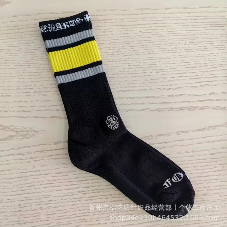 Chrome Hearts socks striped letters red lips graffiti embroidered logo towel bottom sports trendy socks