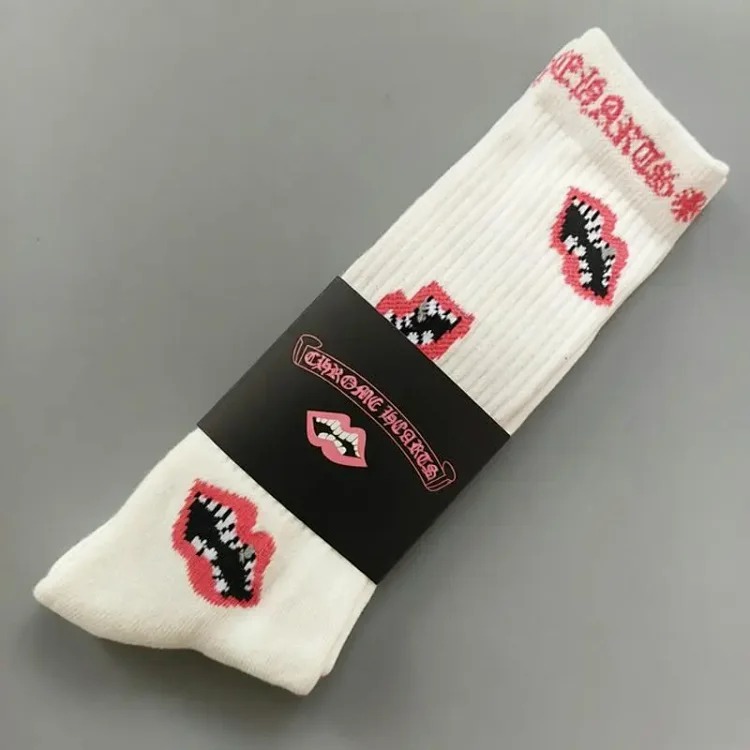 Chrome Hearts socks striped letters red lips graffiti embroidered logo towel bottom sports trendy socks