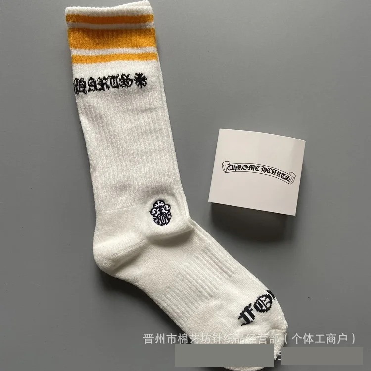 Chrome Hearts socks striped letters red lips graffiti embroidered logo towel bottom sports trendy socks