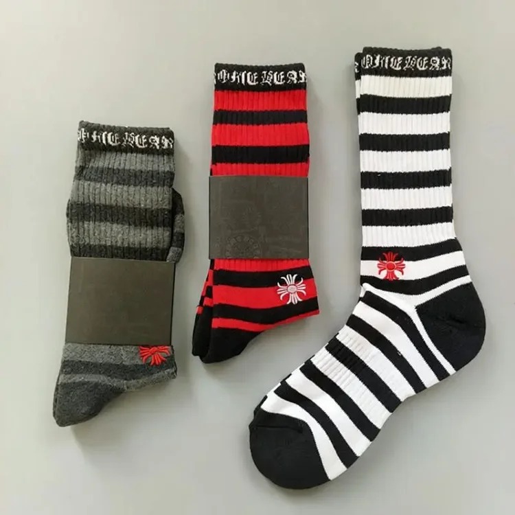 Chrome Hearts socks striped letters red lips graffiti embroidered logo towel bottom sports trendy socks