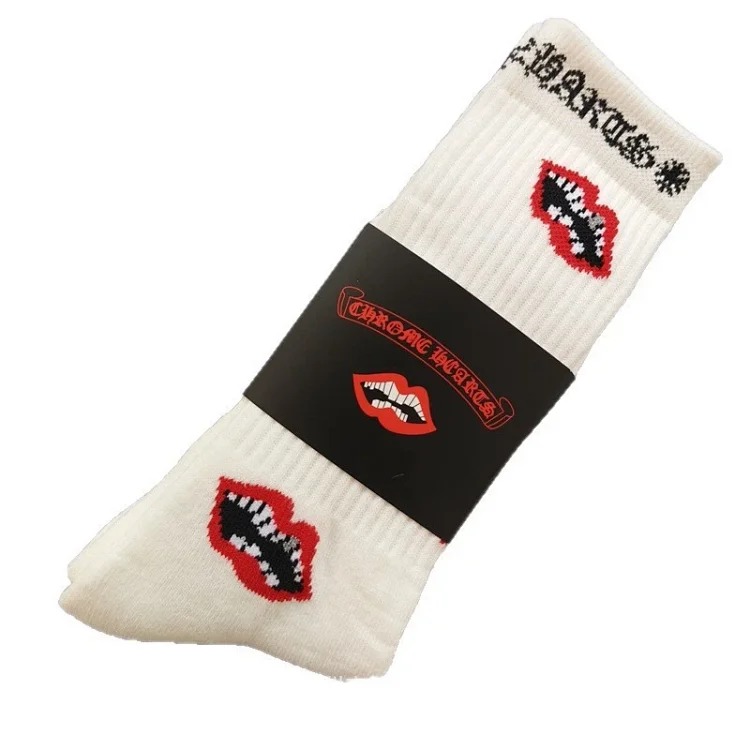 Chrome Hearts socks striped letters red lips graffiti embroidered logo towel bottom sports trendy socks