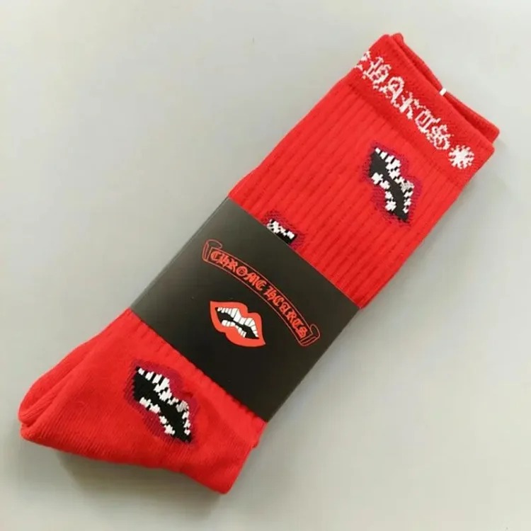 Chrome Hearts socks striped letters red lips graffiti embroidered logo towel bottom sports trendy socks