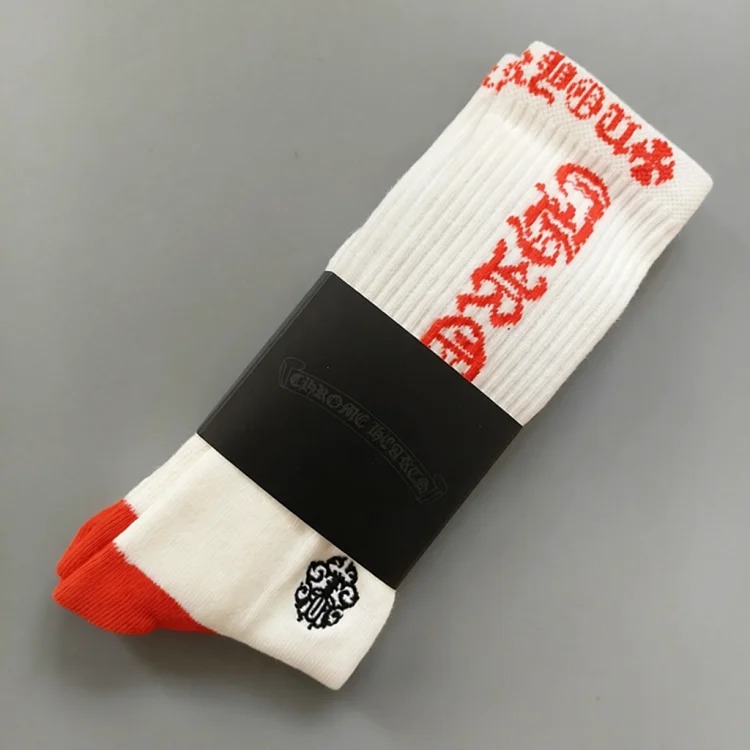 Chrome Hearts socks striped letters red lips graffiti embroidered logo towel bottom sports trendy socks