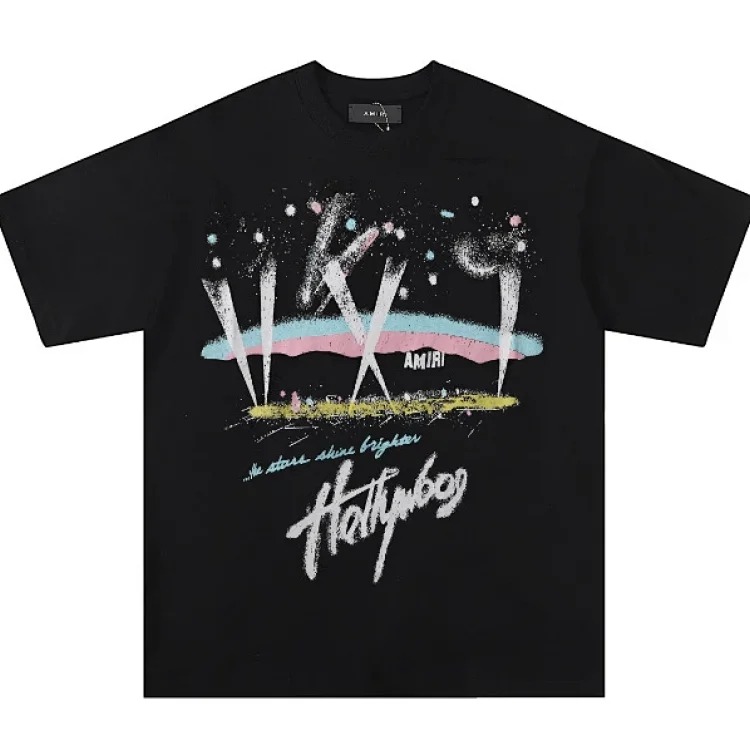 Trendy brand AMI short-sleeved T-shirts for men and women for all seasons, high street printed loose half-sleeves, handsome street T-shirts