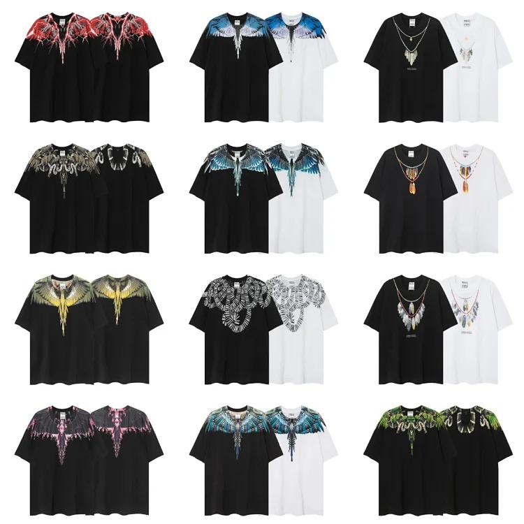 MB wings short-sleeved Marcelo European and American trendy brand men's and women's feather T-shirt half-sleeved MARCELO printed tee