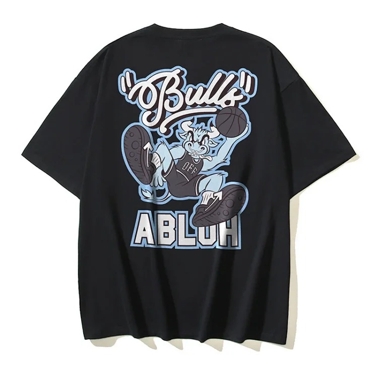 European and American trendy brand OW Bulls basketball short-sleeved loose T-shirt for men and women couples