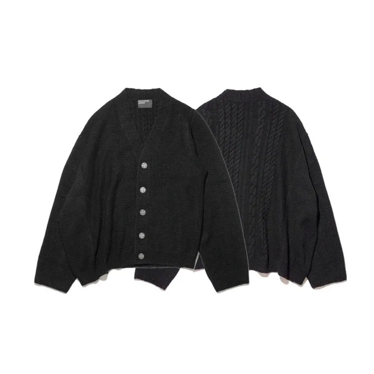 Distressed ripped irregular design casual sweater jacket V-neck