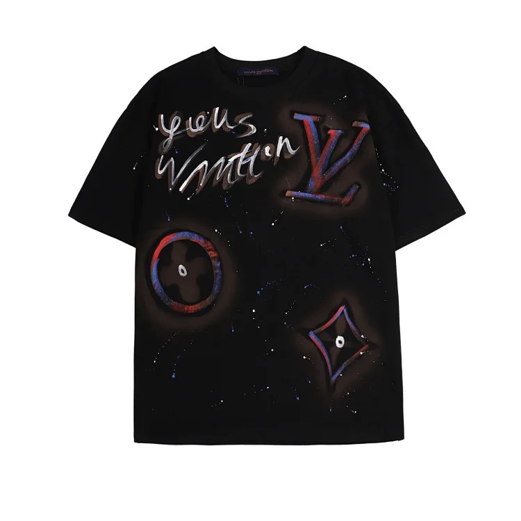Style for men and women, fashionable and versatile round neck pullover T-shirt, hand-painted splash-ink trendy brand