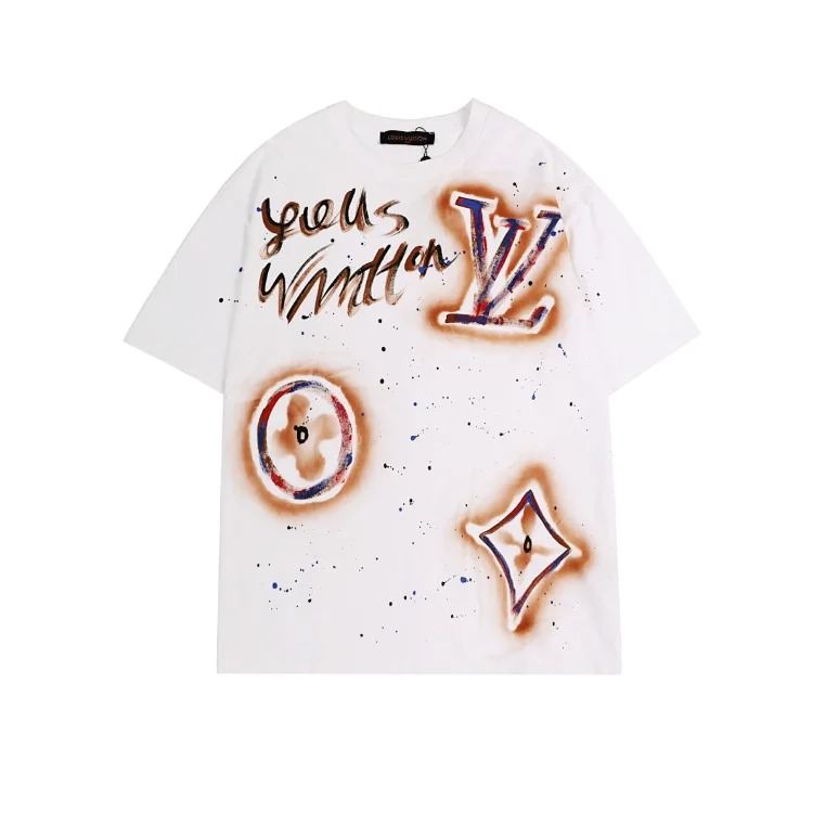 Style for men and women, fashionable and versatile round neck pullover T-shirt, hand-painted splash-ink trendy brand
