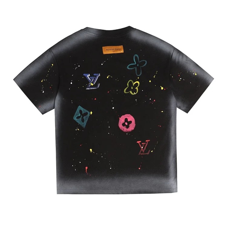 Style for men and women, fashionable and versatile round neck pullover T-shirt, hand-painted splash-ink trendy brand