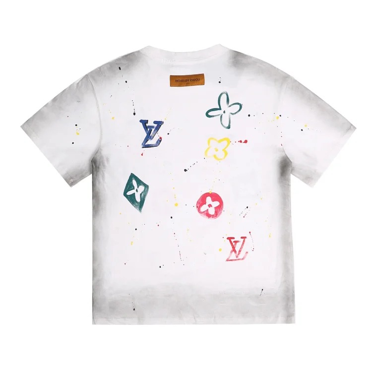 Style for men and women, fashionable and versatile round neck pullover T-shirt, hand-painted splash-ink trendy brand