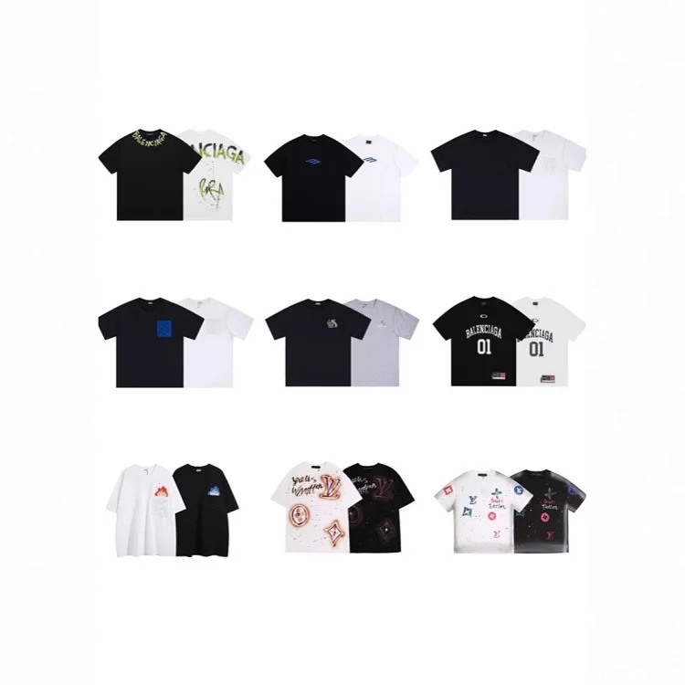 Style for men and women, fashionable and versatile round neck pullover T-shirt, hand-painted splash-ink trendy brand