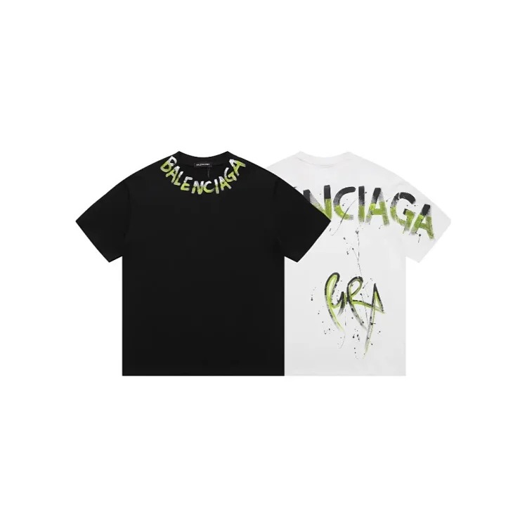 Style for men and women, fashionable and versatile round neck pullover T-shirt, hand-painted splash-ink trendy brand