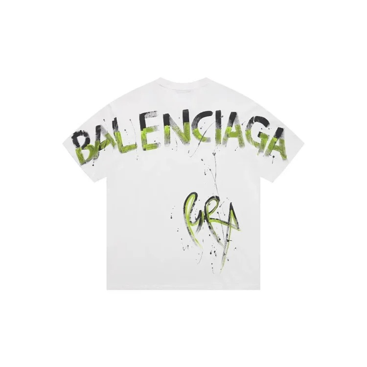 Style for men and women, fashionable and versatile round neck pullover T-shirt, hand-painted splash-ink trendy brand