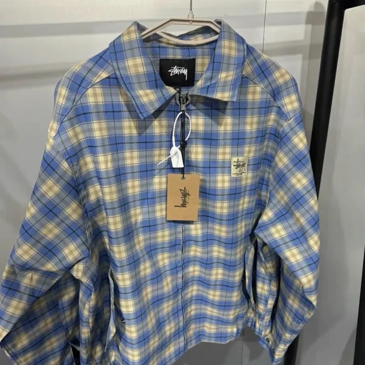 Stussy Stussy blue plaid lapel coach jacket jacket wear classic style cleanfit style