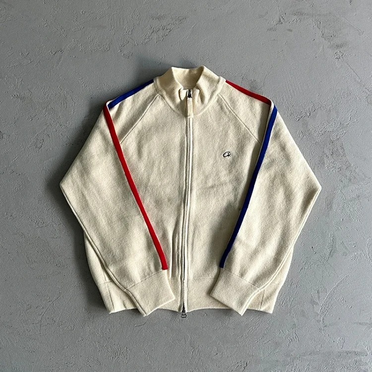 CORTEIZ style American street hip-hop embroidered letters stand collar zipper cardigan sweater trendy brand jacket