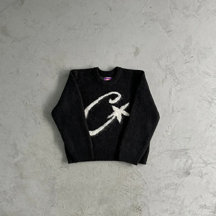 CORTEIZ style American street hip-hop embroidered letters stand collar zipper cardigan sweater trendy brand jacket