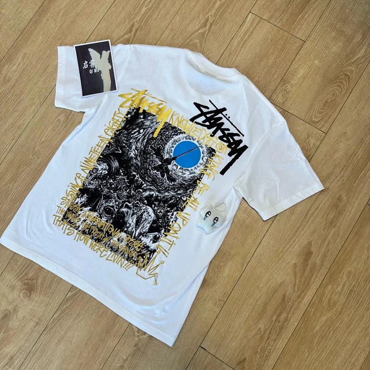 Qiwujia stussy stussy crow is coming luminous fluorescent short-sleeved Cleanfit popular 260g heavy short-sleeved T-shirt high street American style