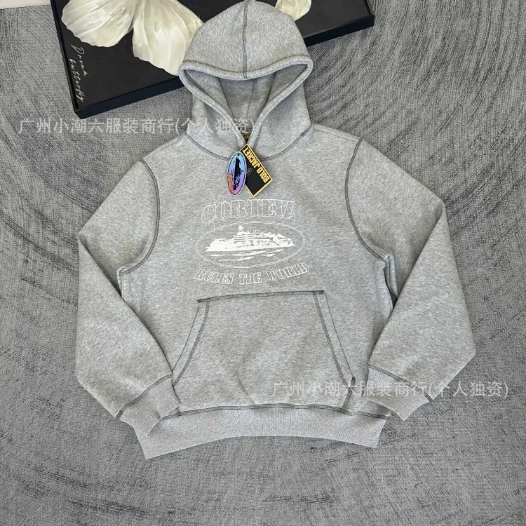 Corteiz Alcatraz retro print beauty high street loose cardigan hooded sweatshirt casual trousers suit for men