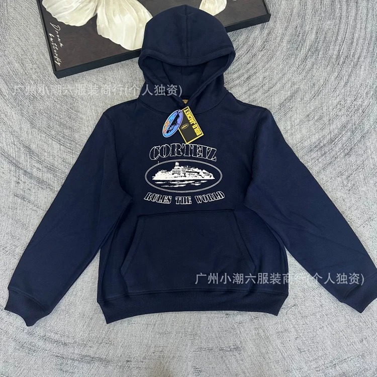 Corteiz Alcatraz retro print beauty high street loose cardigan hooded sweatshirt casual trousers suit for men